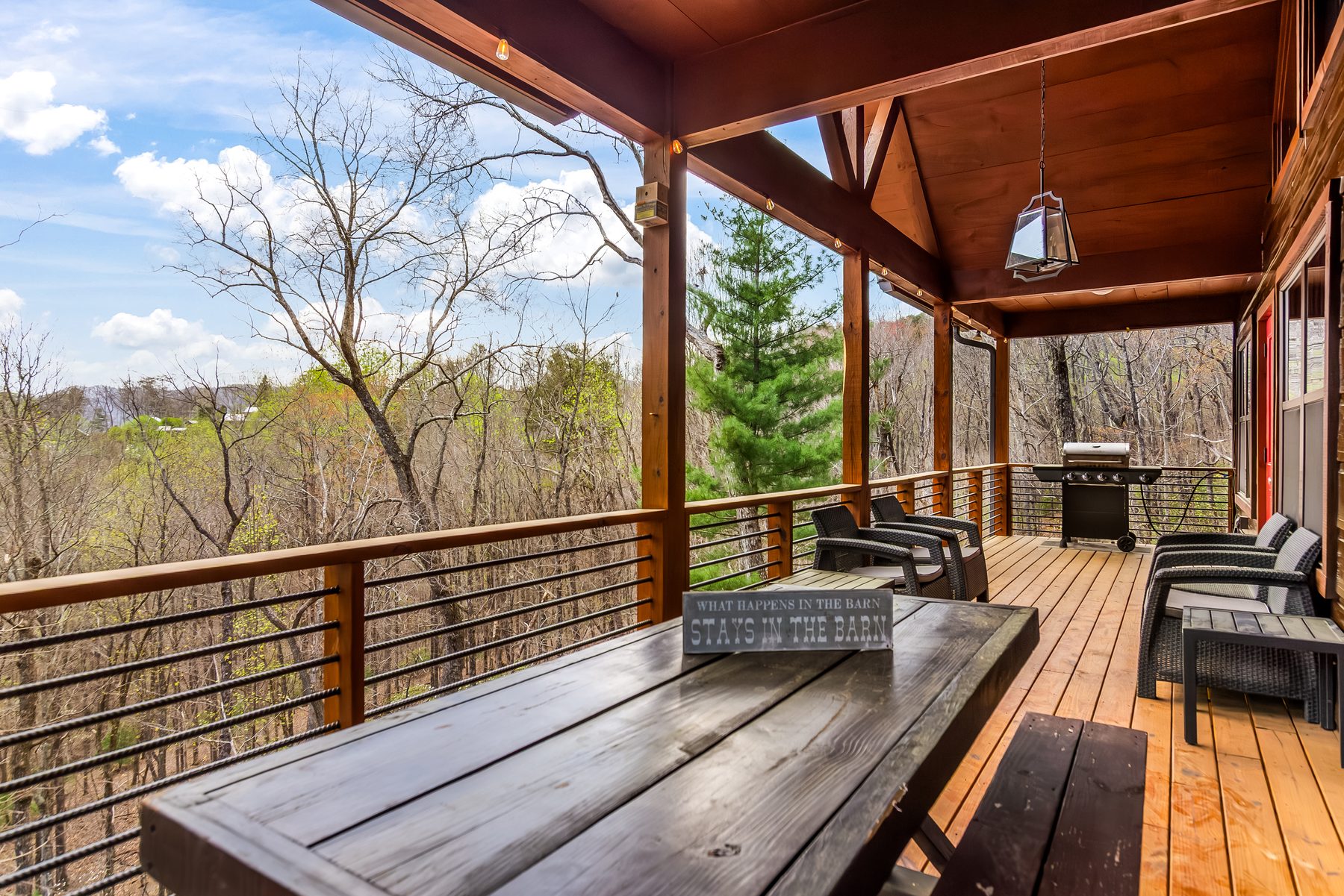 Picnic table on the covered porch